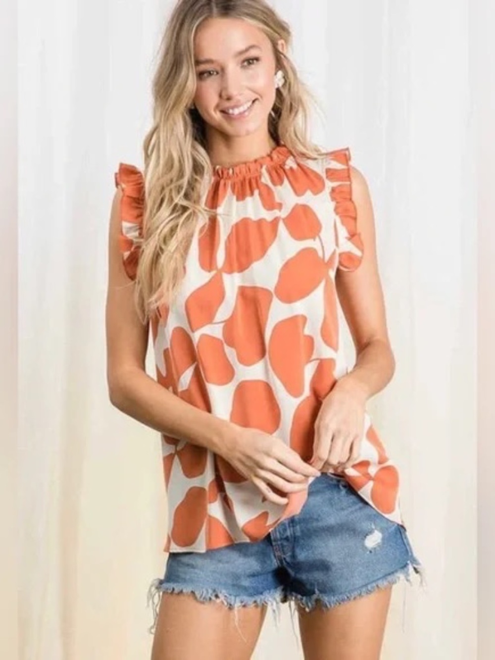 The Impeccable Pig Ruffle Flowy Top Cream Orange Size S